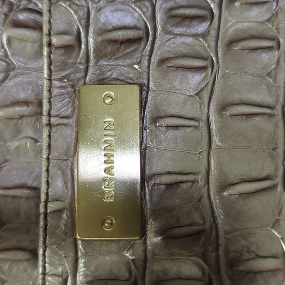 Brahmin Pyrite Silver Champagne Gold Croc Embossed Genuine Leather Shoulder Bag - Picture 2 of 14